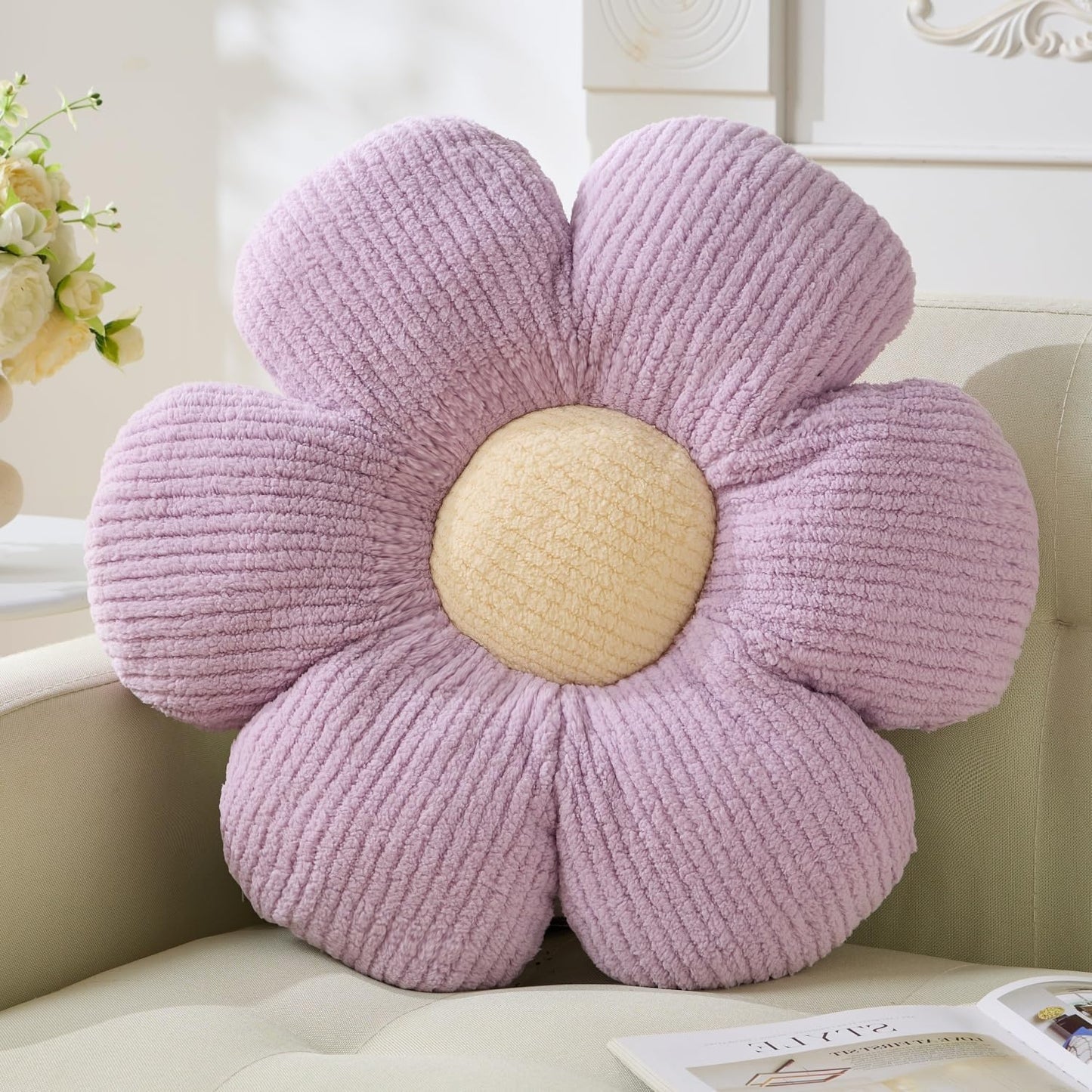Flower Pillow,19.6" Daisy Pillow Purple Throw Pillows | Decorative Pillows,Fleece,PP Cotton Filling,Flower Shaped,Seating Cushion,for Sofa Couch Bed,Spring Cute Home Decor