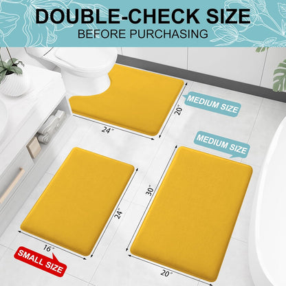 Memory Foam Toilet Rugs U-Shaped 24x20, Extra Soft Absorbent Non-Slip Contour Bathroom Rugs, Machine Washable Bath Mats for Toilet, Yellow