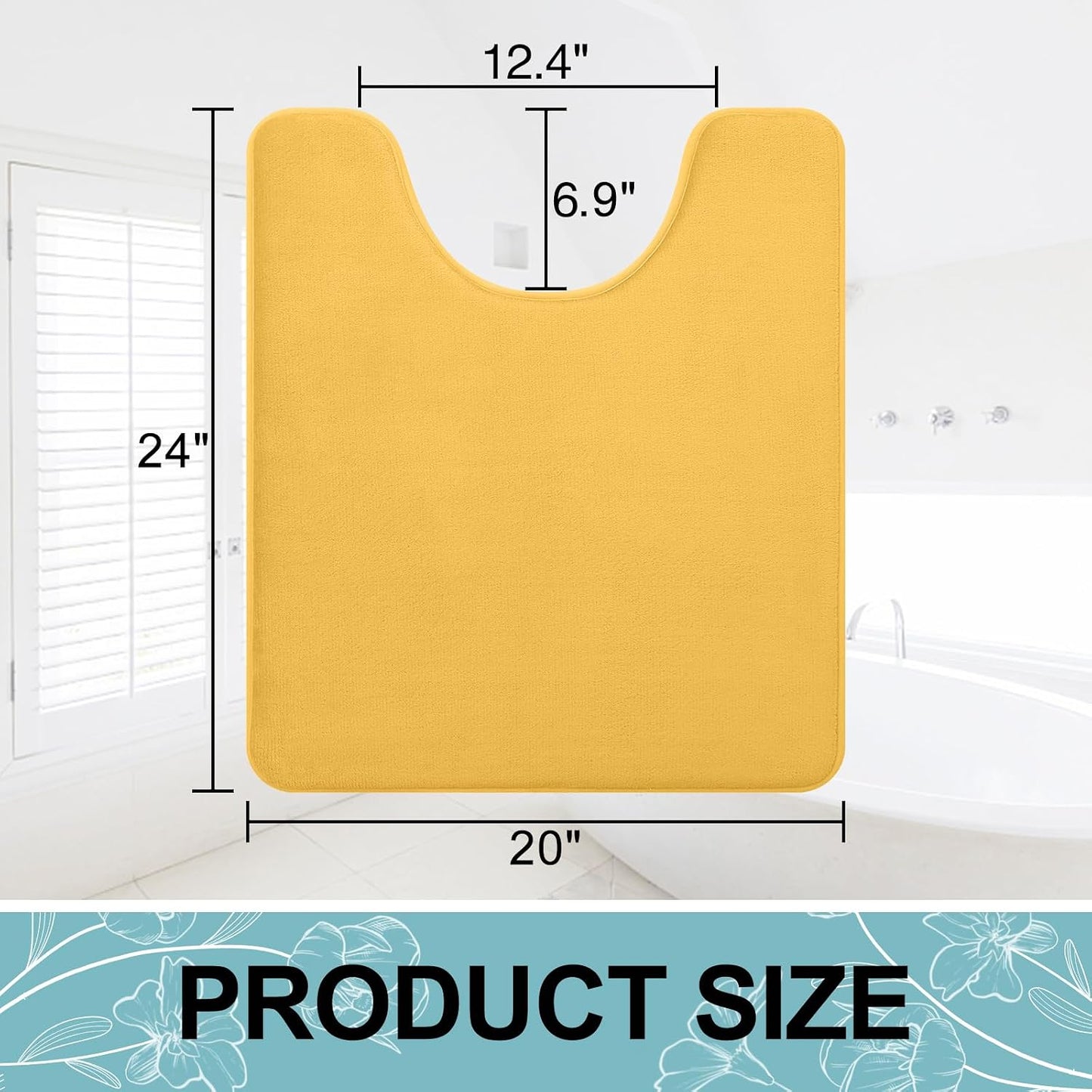 Memory Foam Toilet Rugs U-Shaped 24x20, Extra Soft Absorbent Non-Slip Contour Bathroom Rugs, Machine Washable Bath Mats for Toilet, Yellow