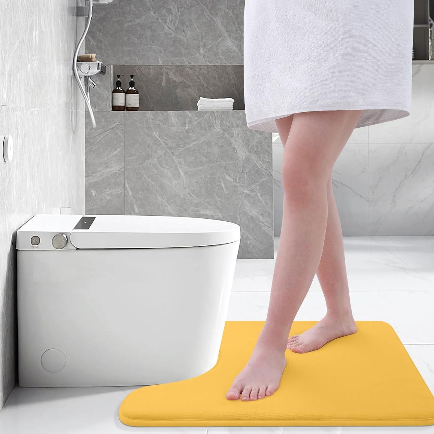 Memory Foam Toilet Rugs U-Shaped 24x20, Extra Soft Absorbent Non-Slip Contour Bathroom Rugs, Machine Washable Bath Mats for Toilet, Yellow