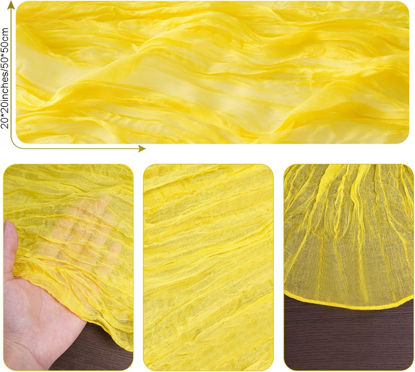 6pcs Cheesecloth Napkins 20 x 20 Inch Boho Dinner Napkins Wrinkled Rustic Linen Table Decorative Cloth Napkins for Wedding Party Baby Shower Family Everyday Use (Lemon Yellow)
