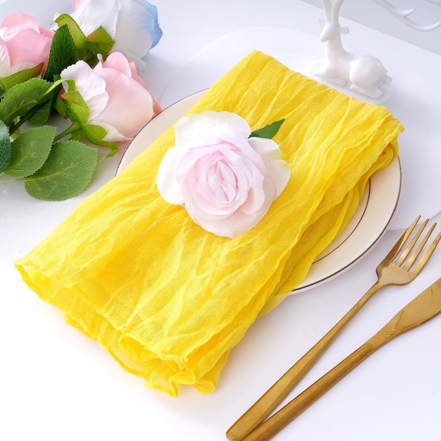 6pcs Cheesecloth Napkins 20 x 20 Inch Boho Dinner Napkins Wrinkled Rustic Linen Table Decorative Cloth Napkins for Wedding Party Baby Shower Family Everyday Use (Lemon Yellow)