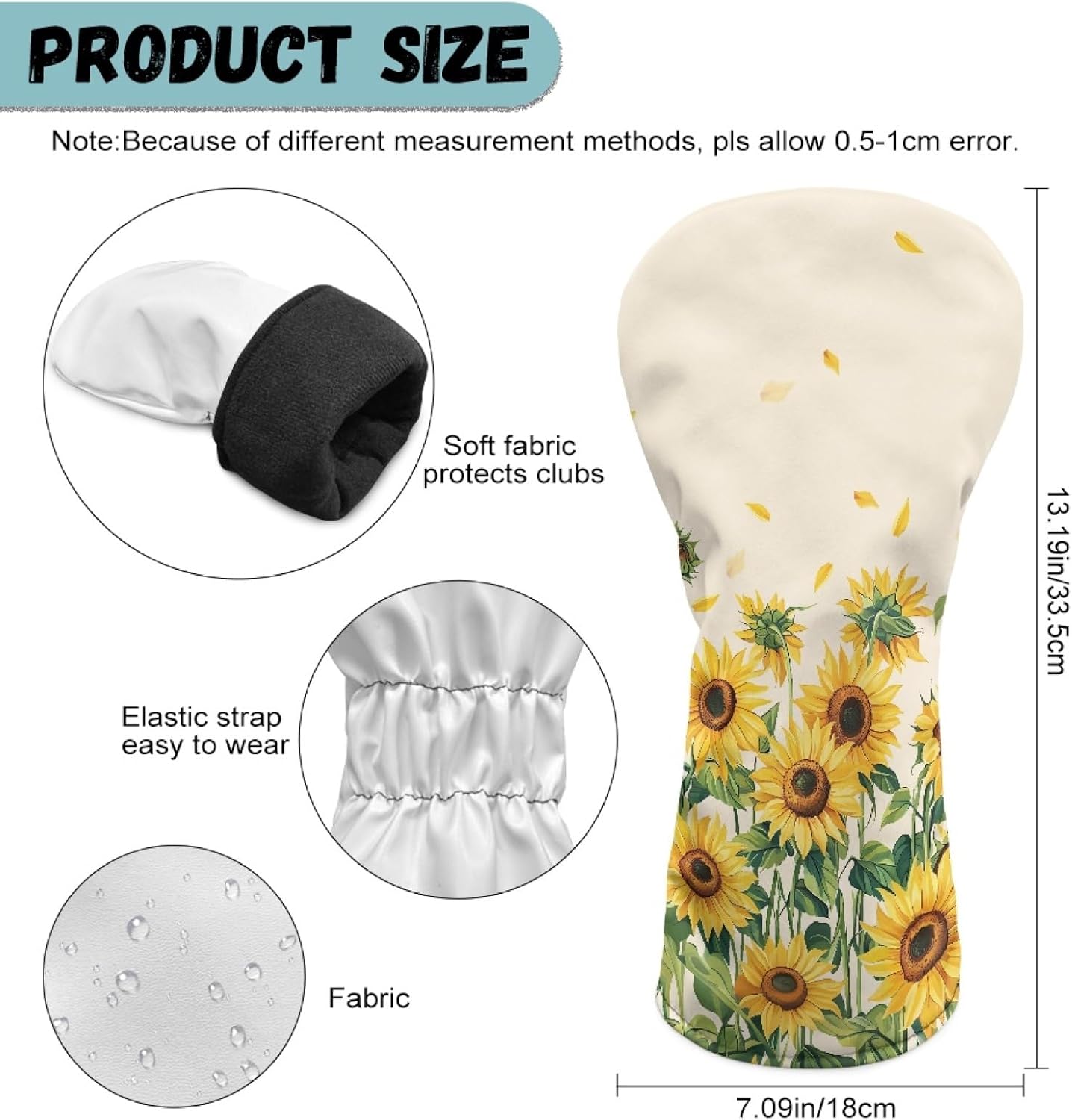 Golf Club Head Cover Waterproof PU Leather Driver Fairway Wood Hybrid Head Cover for Women Men