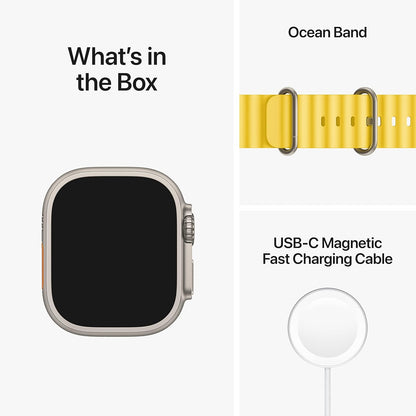 Apple Watch Ultra [GPS + Cellular 49mm] Titanium Case with Yellow Ocean Band, One Size (Renewed)