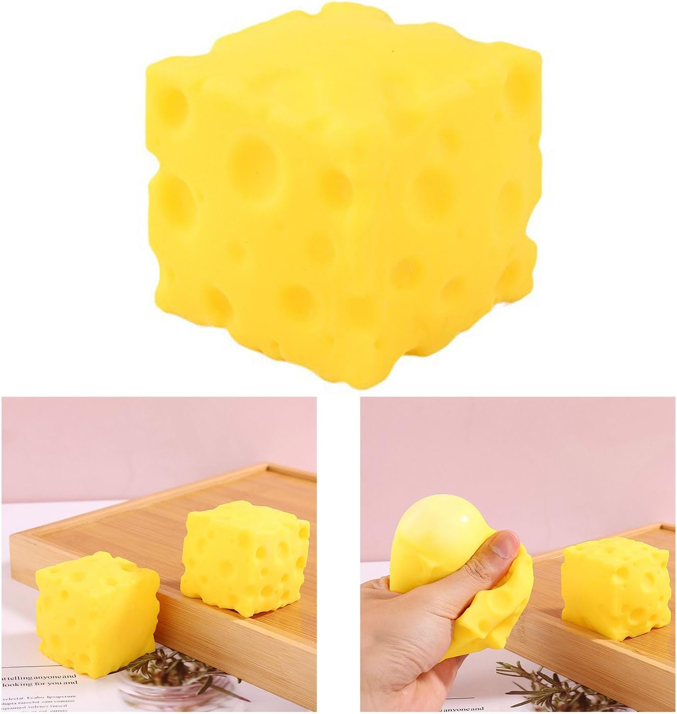 Yellow Cheese Squeeze Toy,Soft Novelty Toy, Rebounding Sensory,Help for Relax,Focus, Sensory Cheese for & Adults, Food Theme Cheese Cubes Squishy Toys,Stress Balls for Adults