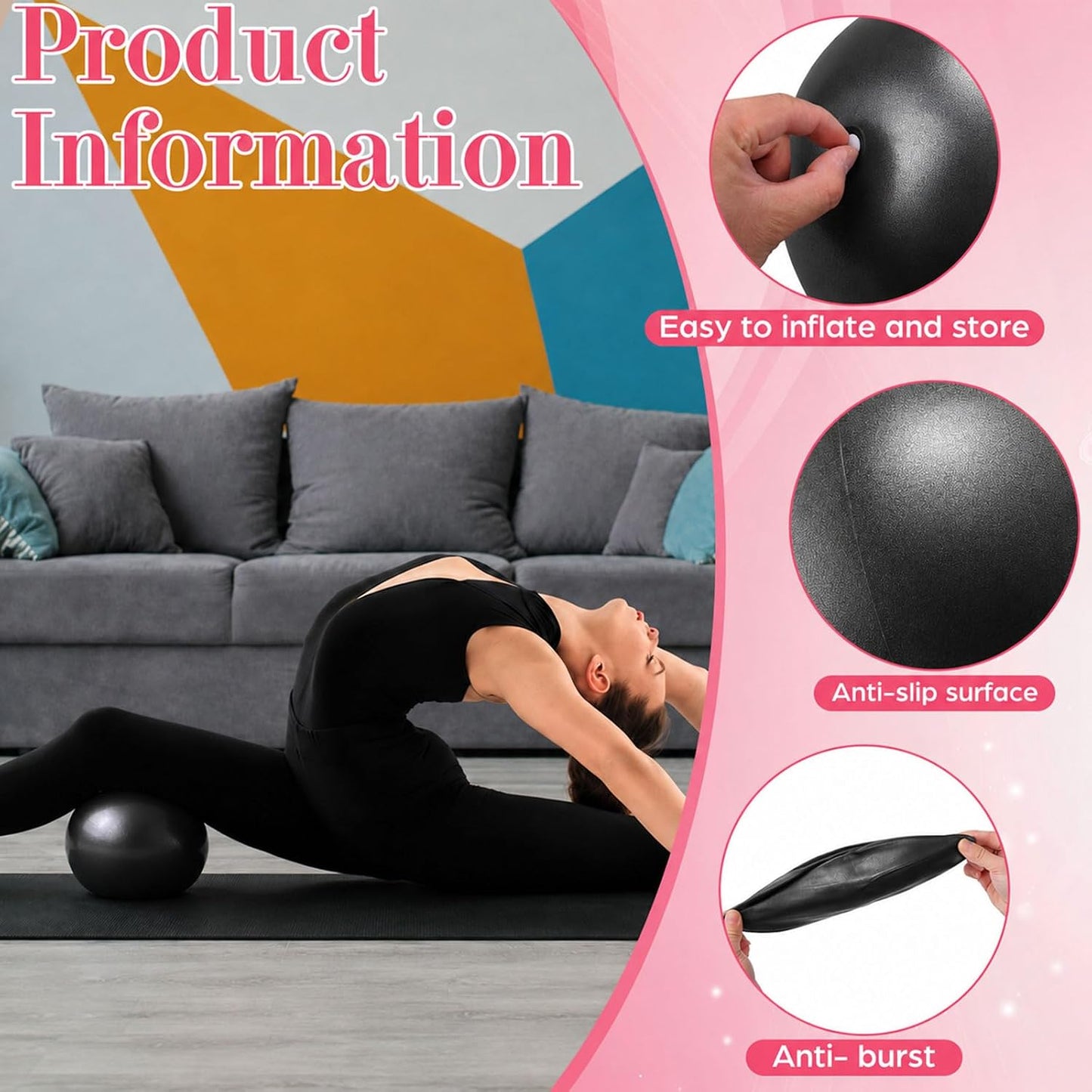 1 pcs Small Exercise Ball Mini Pilates Ball 9 Inch Anti Burst Yoga Ball for Stability, Workout, Barre, Core Strength, Physical Therapy, Balance, Stretching at Home Gym Class