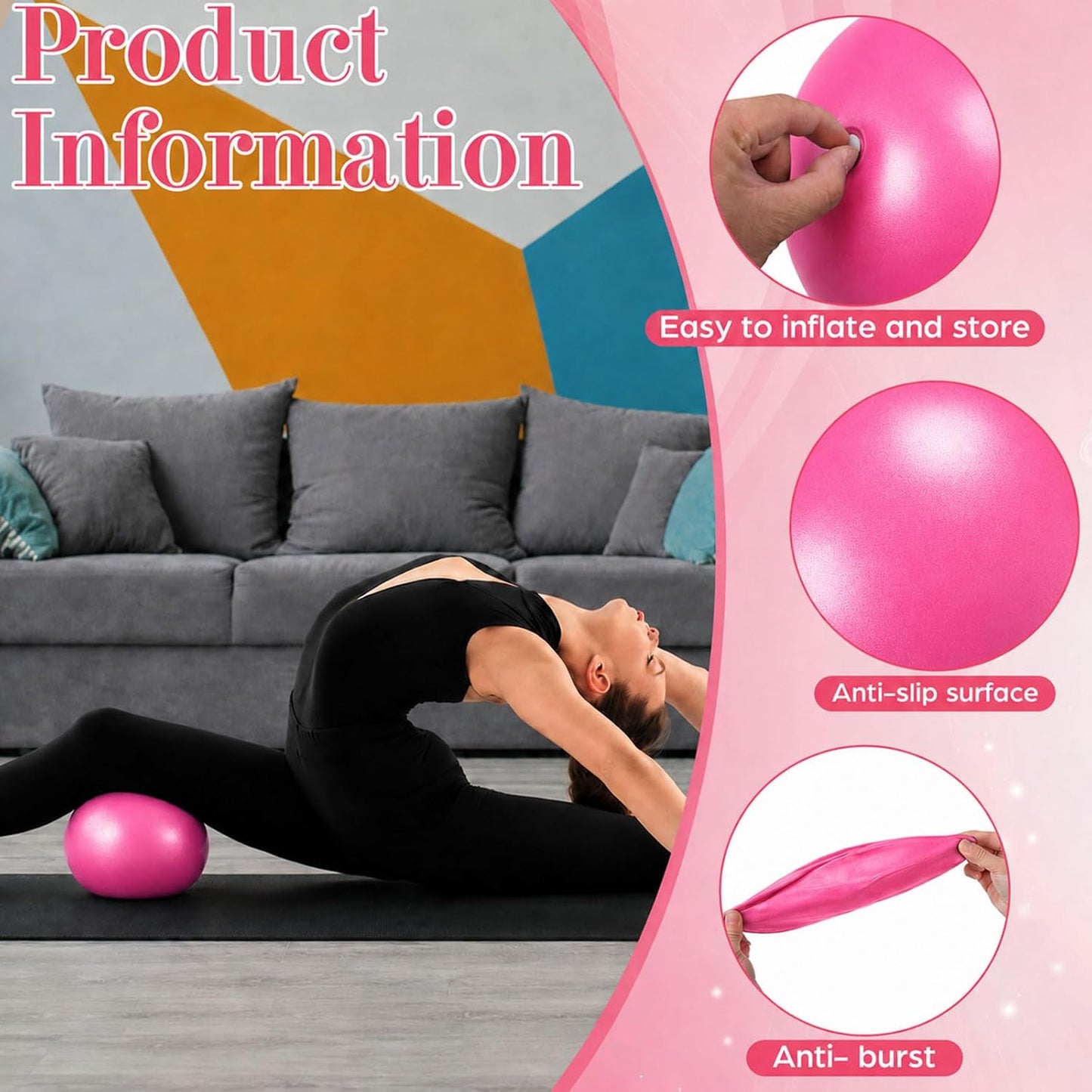 1 pcs Small Exercise Ball Mini Pilates Ball 9 Inch Anti Burst Yoga Ball for Stability, Workout, Barre, Core Strength, Physical Therapy, Balance, Stretching at Home Gym Class