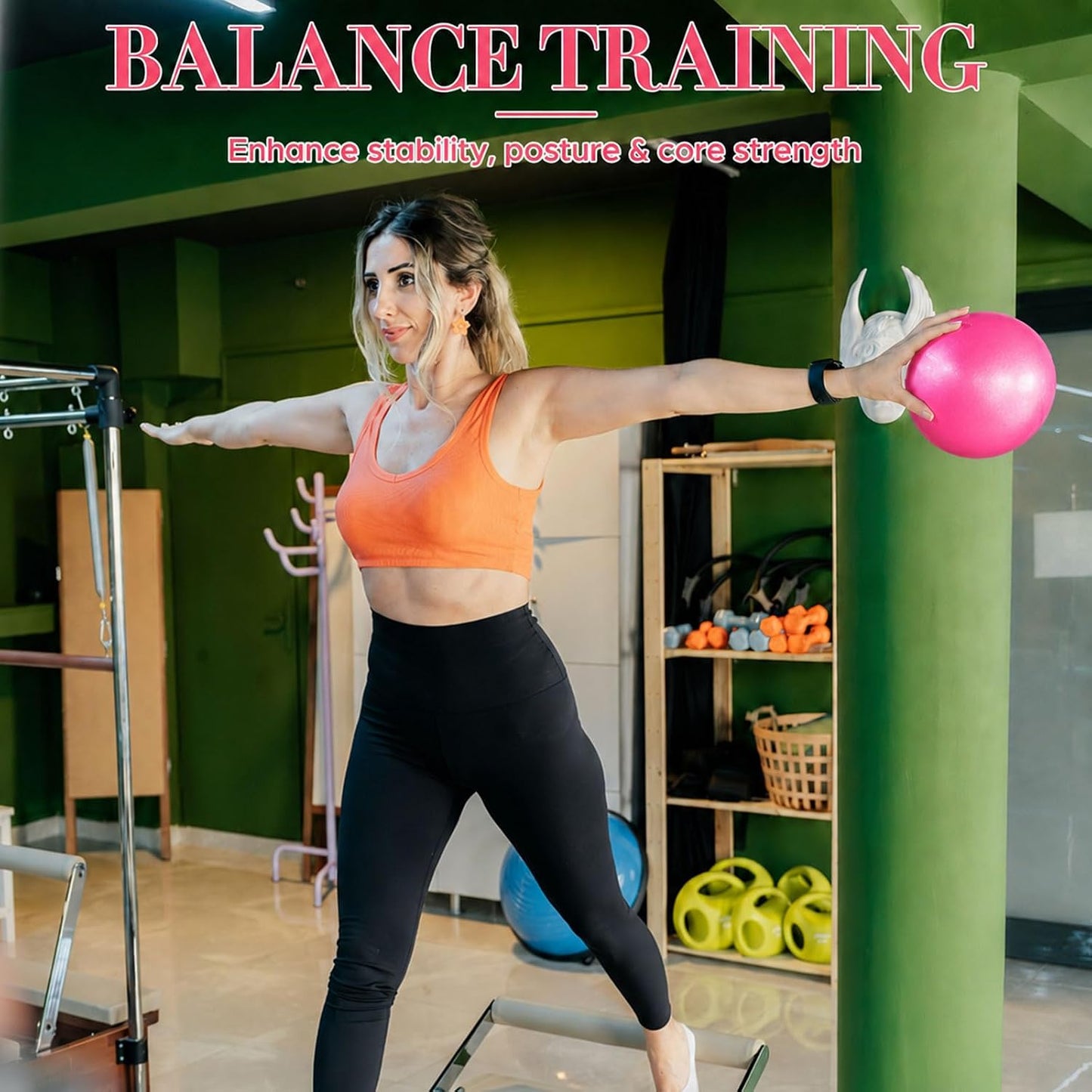 1 pcs Small Exercise Ball Mini Pilates Ball 9 Inch Anti Burst Yoga Ball for Stability, Workout, Barre, Core Strength, Physical Therapy, Balance, Stretching at Home Gym Class