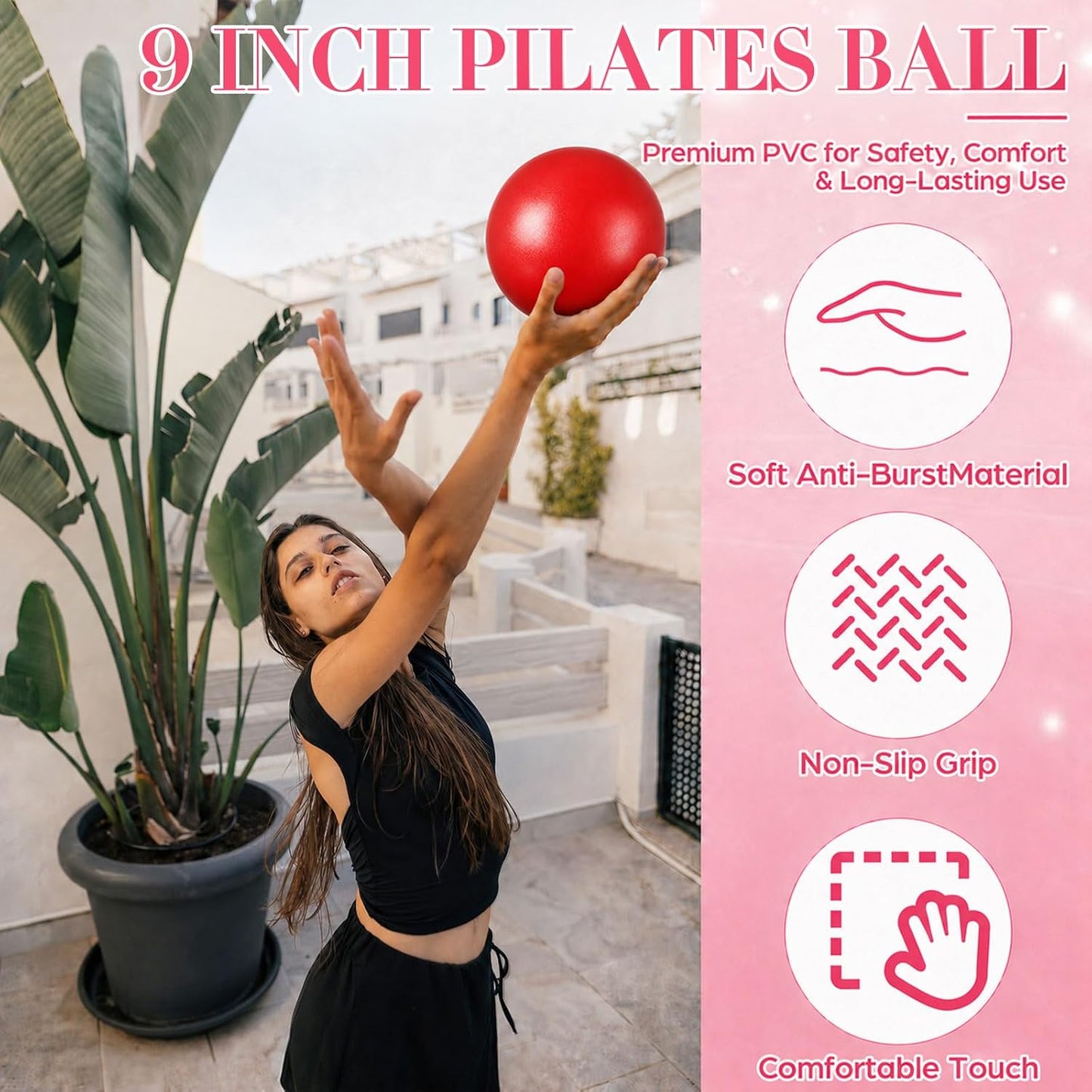 1 pcs Small Exercise Ball Mini Pilates Ball 9 Inch Anti Burst Yoga Ball for Stability, Workout, Barre, Core Strength, Physical Therapy, Balance, Stretching at Home Gym Class