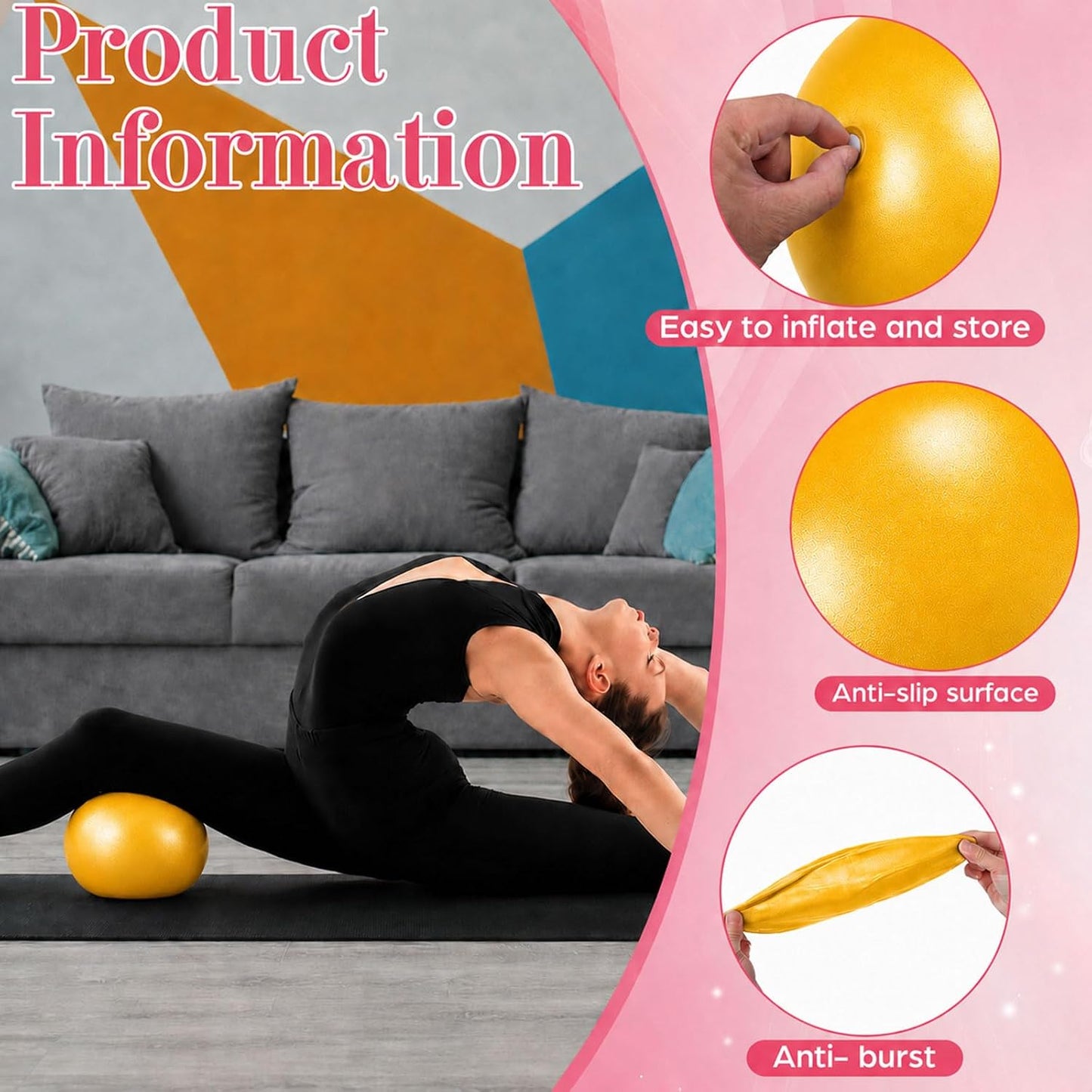 1 pcs Small Exercise Ball Mini Pilates Ball 9 Inch Anti Burst Yoga Ball for Stability, Workout, Barre, Core Strength, Physical Therapy, Balance, Stretching at Home Gym Class