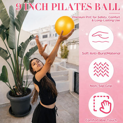 1 pcs Small Exercise Ball Mini Pilates Ball 9 Inch Anti Burst Yoga Ball for Stability, Workout, Barre, Core Strength, Physical Therapy, Balance, Stretching at Home Gym Class
