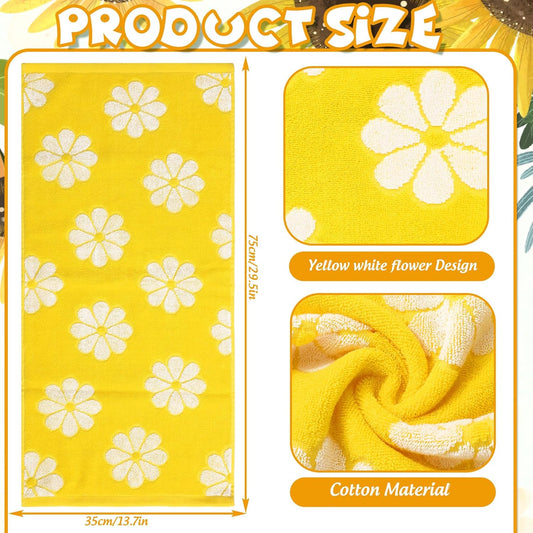 2 Pcs Floral Hand Towels Yellow Daisy Flower Jacquard Cotton Bath Towel Spring Absorbent Dish Towel for Housewarming Home Kitchen Bathroom Decor Gift Set