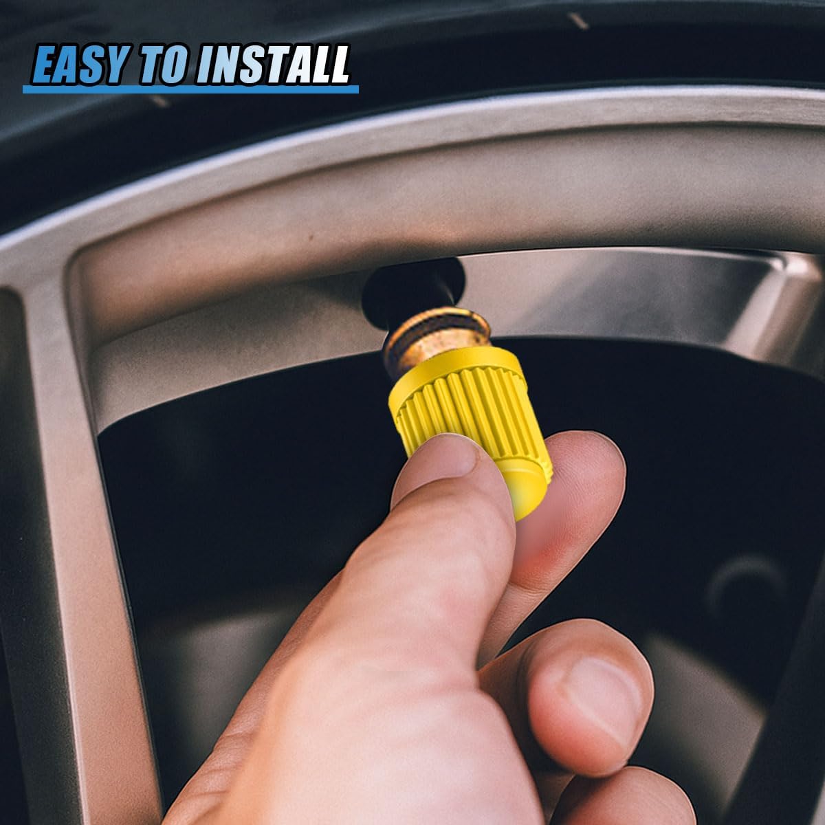 20PCS Car Tire Valve Stem Caps, Plastic Auto Wheel Stem Cover with O Rubber Seal, Vehicle Tire Valve Dust Cap, Universal Automotive Accessories for SUV, Truck, Motorcycle, Bicycle (Yellow)