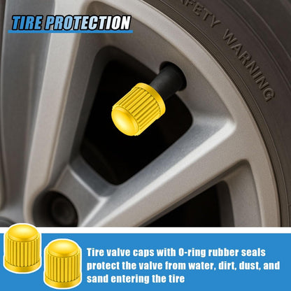 20PCS Car Tire Valve Stem Caps, Plastic Auto Wheel Stem Cover with O Rubber Seal, Vehicle Tire Valve Dust Cap, Universal Automotive Accessories for SUV, Truck, Motorcycle, Bicycle (Yellow)