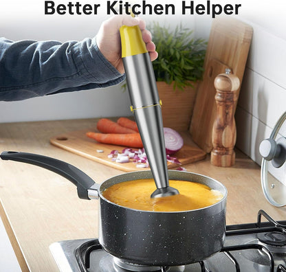 Immersion Blender Handheld Corded Hand Blenders Set 1100W, Trigger Variable Speed 5 in 1 Stick Emulsifier with Chopper, Whisk and Frother for Soup, Baby Food and Smoothies, Yellow