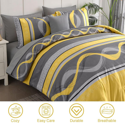 Yellow Comforter Set King Size,8 Pieces Bed in a Bag Patchwork Striped Bedding Sets,Boho Soft Microfiber Bedding Set for All Season(104"×90")
