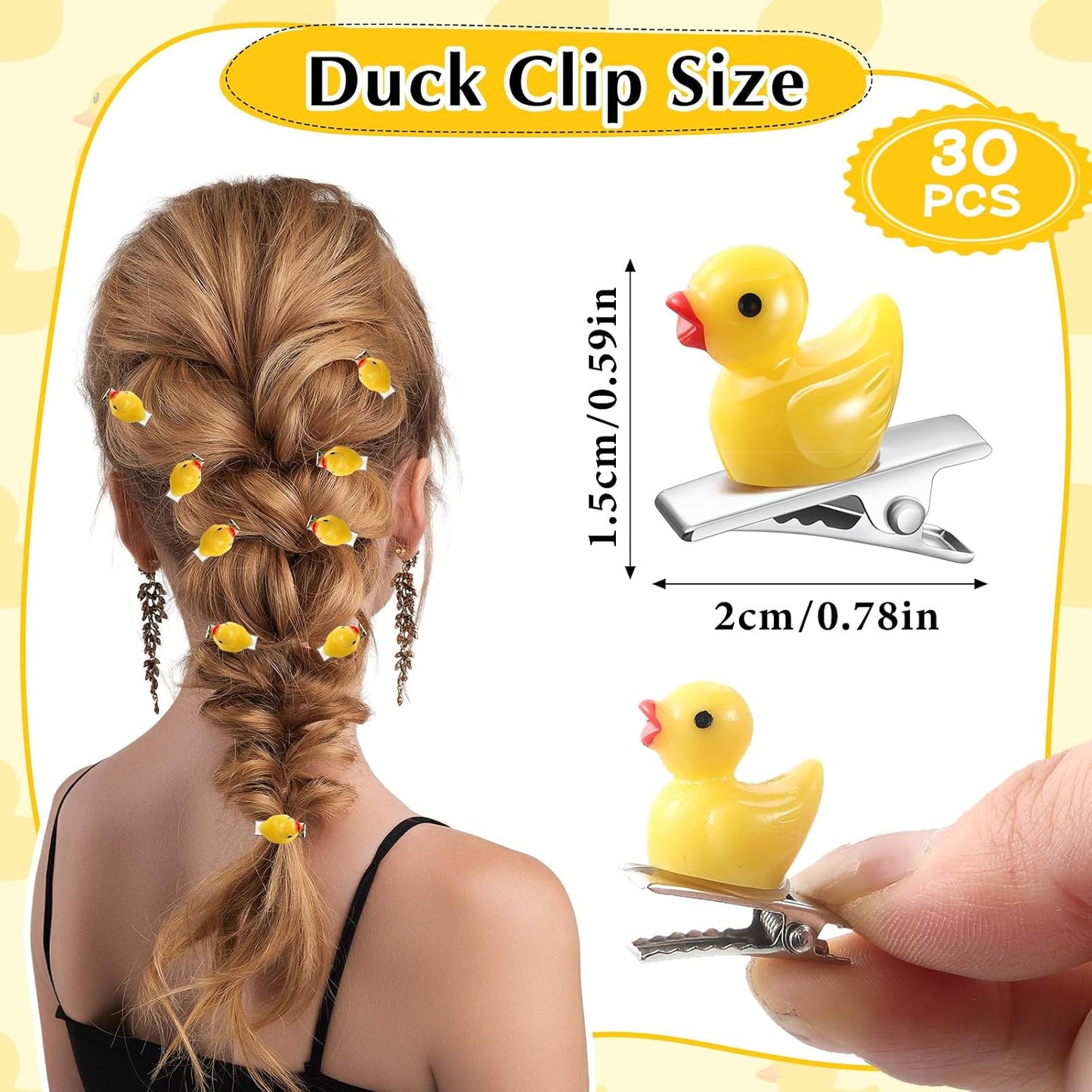 30 Pcs Mini Resin Hair Clips Cute Hairpin for Adult Rave Hair Clips for Women Adult Easter Music Festival Holiday Party Decor(Yellow,Duck)