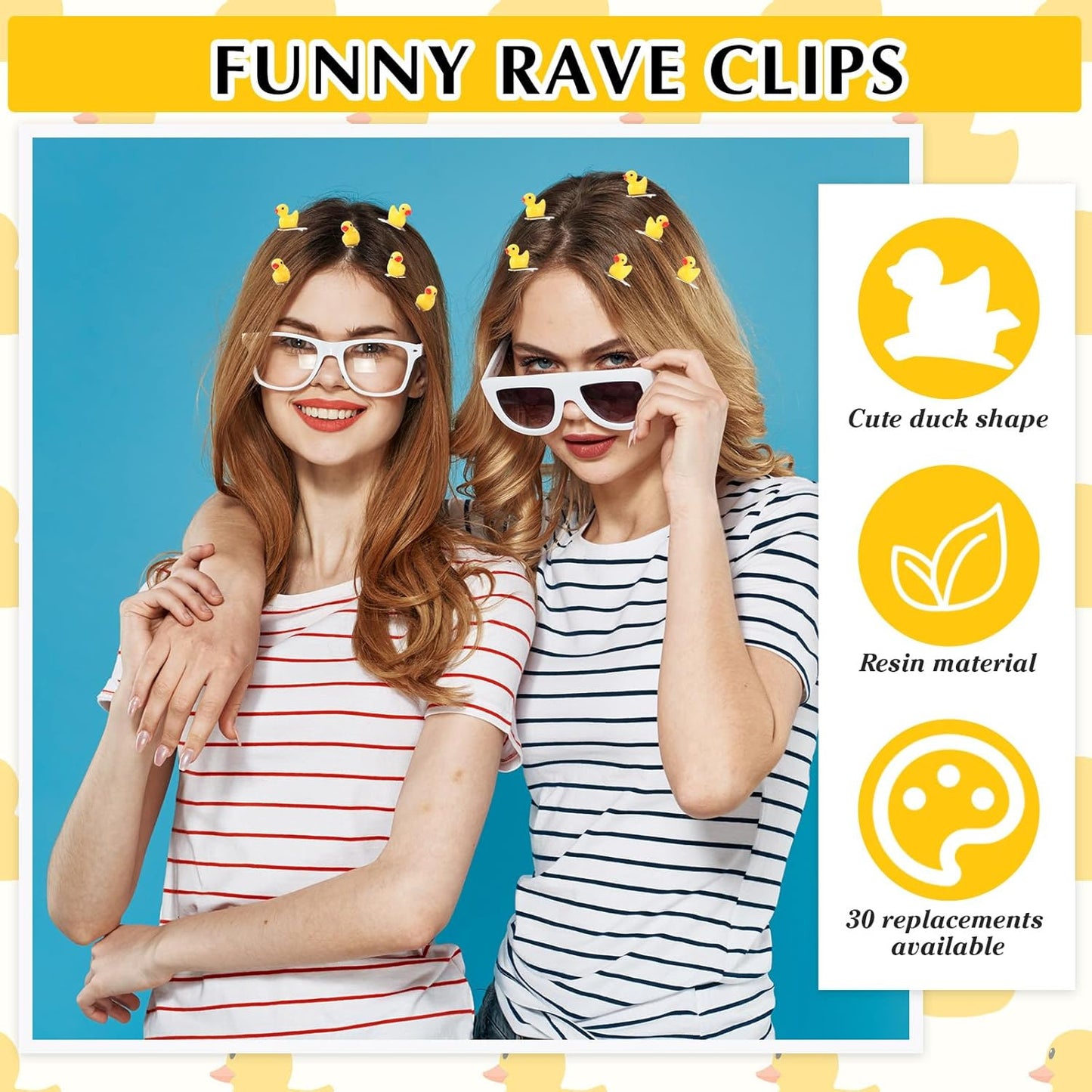 30 Pcs Mini Resin Hair Clips Cute Hairpin for Adult Rave Hair Clips for Women Adult Easter Music Festival Holiday Party Decor(Yellow,Duck)