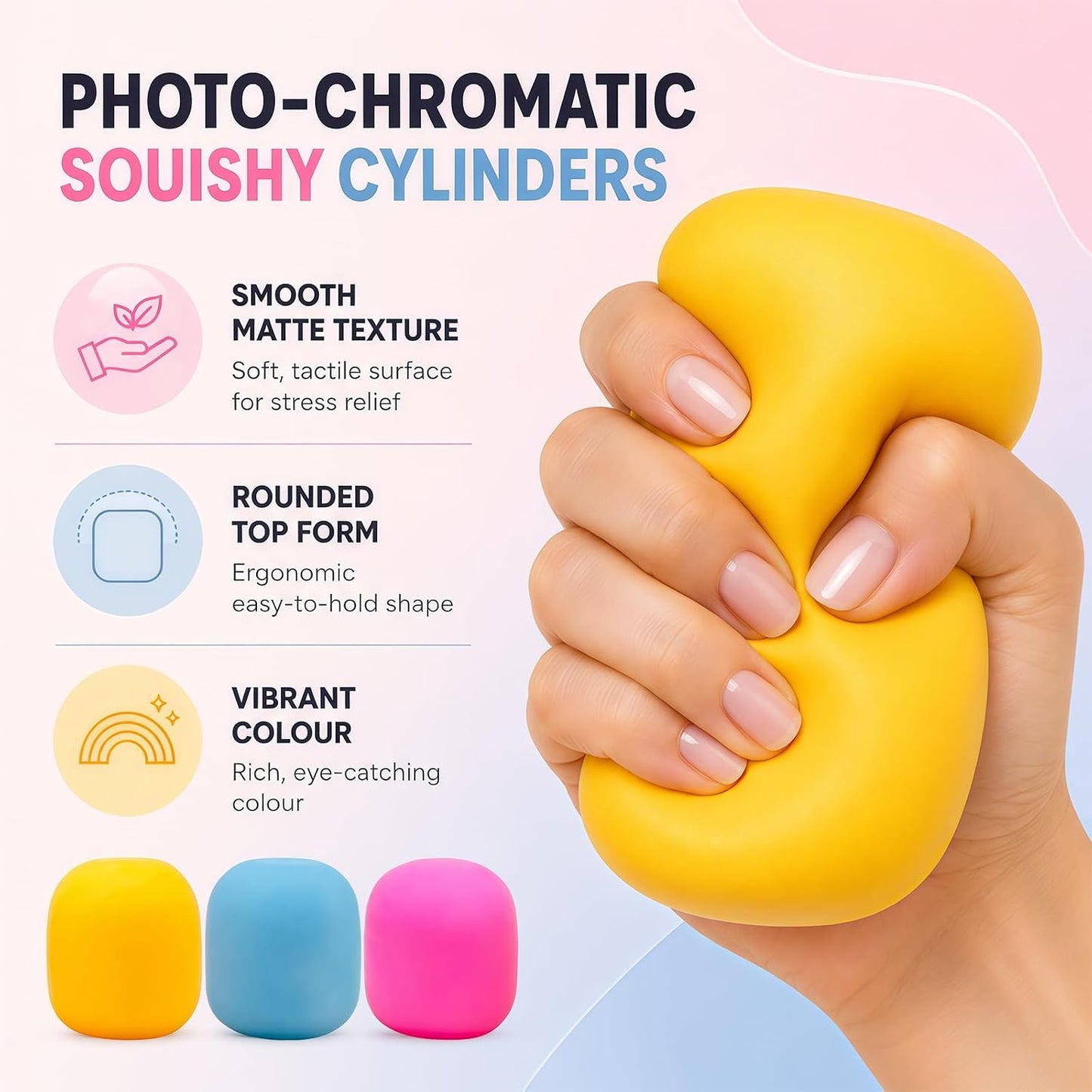 Squeeze Color Changing Squishy Soft Square Malt Sugar Filled Slow Stress Balls, Color Changing Squishy Sensory Toy, Anxiety Relief Shape Fidgets for Pull Stretch Squishy Toy (Yellow)