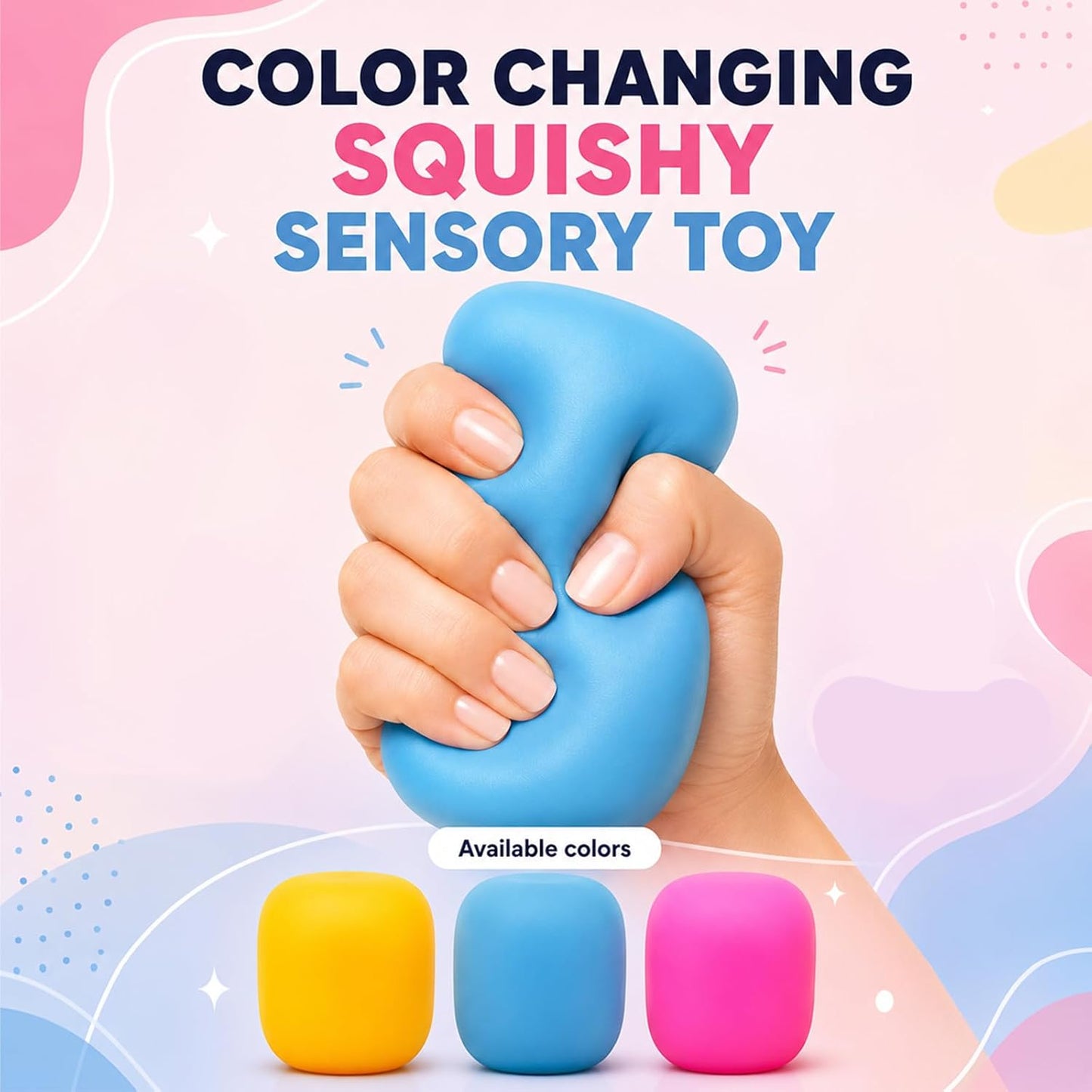 Squeeze Color Changing Squishy Soft Square Malt Sugar Filled Slow Stress Balls, Color Changing Squishy Sensory Toy, Anxiety Relief Shape Fidgets for Pull Stretch Squishy Toy (Yellow)