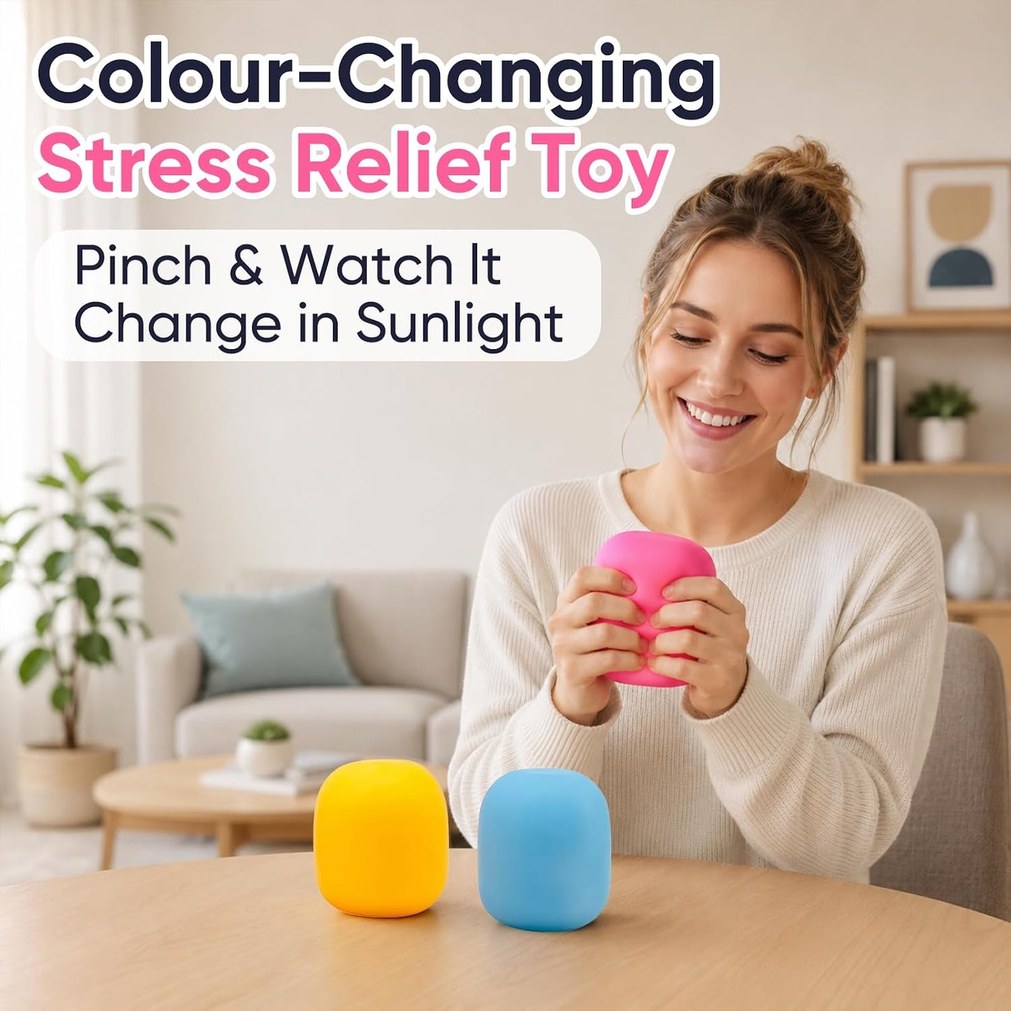 Squeeze Color Changing Squishy Soft Square Malt Sugar Filled Slow Stress Balls, Color Changing Squishy Sensory Toy, Anxiety Relief Shape Fidgets for Pull Stretch Squishy Toy (Yellow)