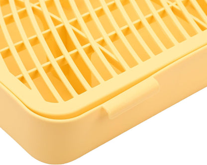 Litter Box Ramp Cat Step Stair Double Layer Plastic, Elevated Anti Splashing Catcher for Senior Kittens, Scatter Control Mat for Automatic High Sided Box (Yellow)