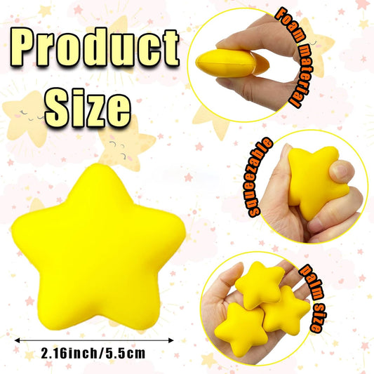36 Pcs Star Stress Balls,2.16 Inch Mini Foam Squeeze Balls,Yellow Anxiety Relief Star Toys for Party Bag Gift Fillers Birthday Favors Classroom Prize