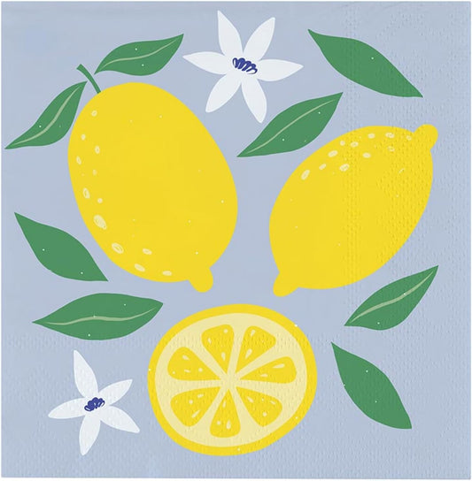 Slant Party Supplies Cocktail Napkins - 20-Count Disposable Limoncello Beach Napkin Set, 5" x 5", Yellow Lemons