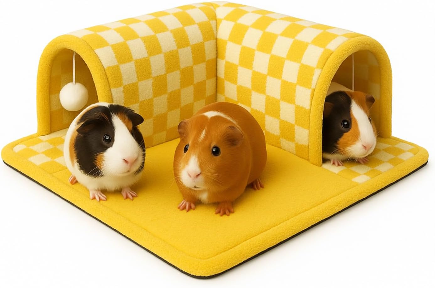 Guinea Pig Tunnel Bed – Fleece Hideout & Cozy Bed for Small Pets, Soft Washable Small Animal House and Bedding Alternative Tunnel for Guinea Pigs, Rabbits, Hamsters & Ferrets (Yellow)