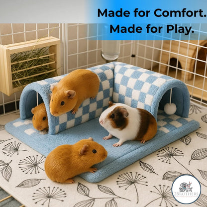 Guinea Pig Tunnel Bed – Fleece Hideout & Cozy Bed for Small Pets, Soft Washable Small Animal House and Bedding Alternative Tunnel for Guinea Pigs, Rabbits, Hamsters & Ferrets (Yellow)