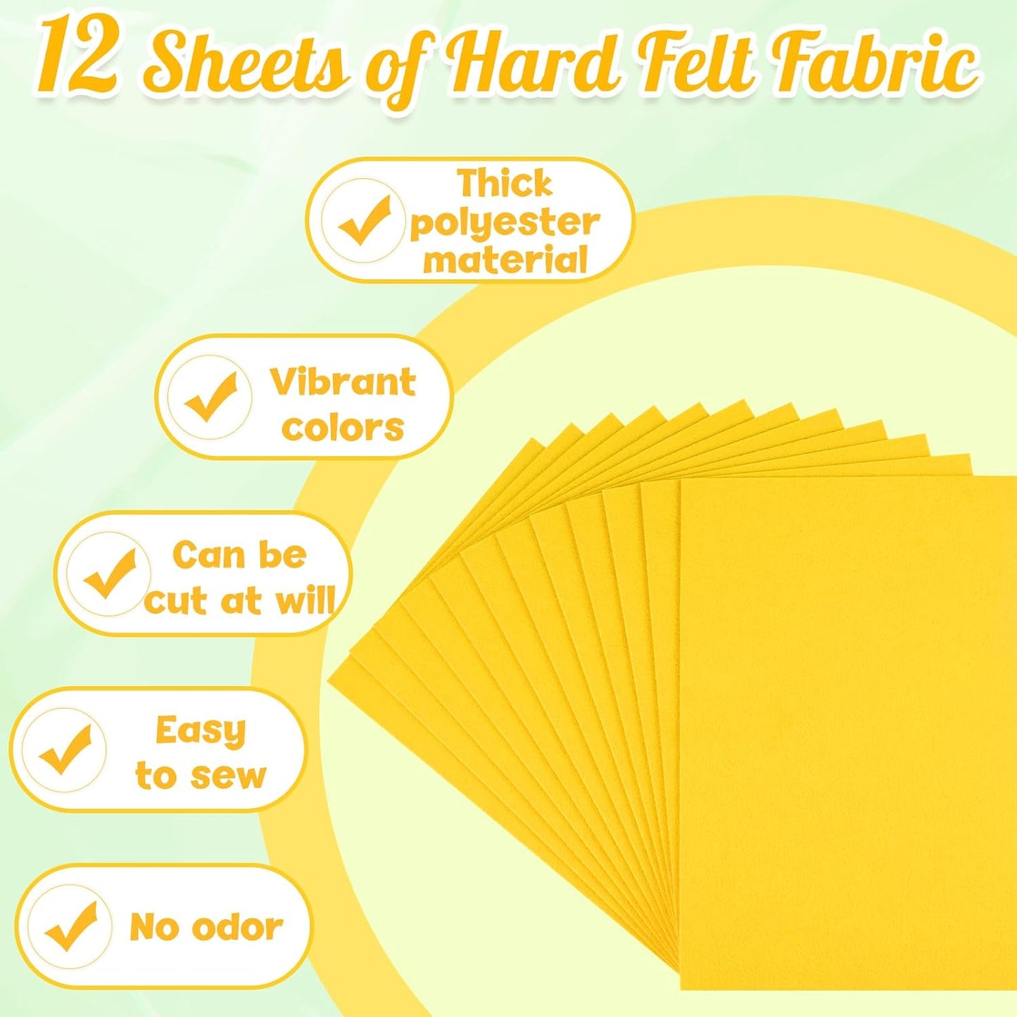 12 Pcs 2mm Thick Stiff Felt Sheets for Crafts Sewing(Yellow) | Polyester Thick Felt Sheets, Patchwork Sewing Craft Supplies，Party Decoration Supplies，Suitable for Engraving Machines