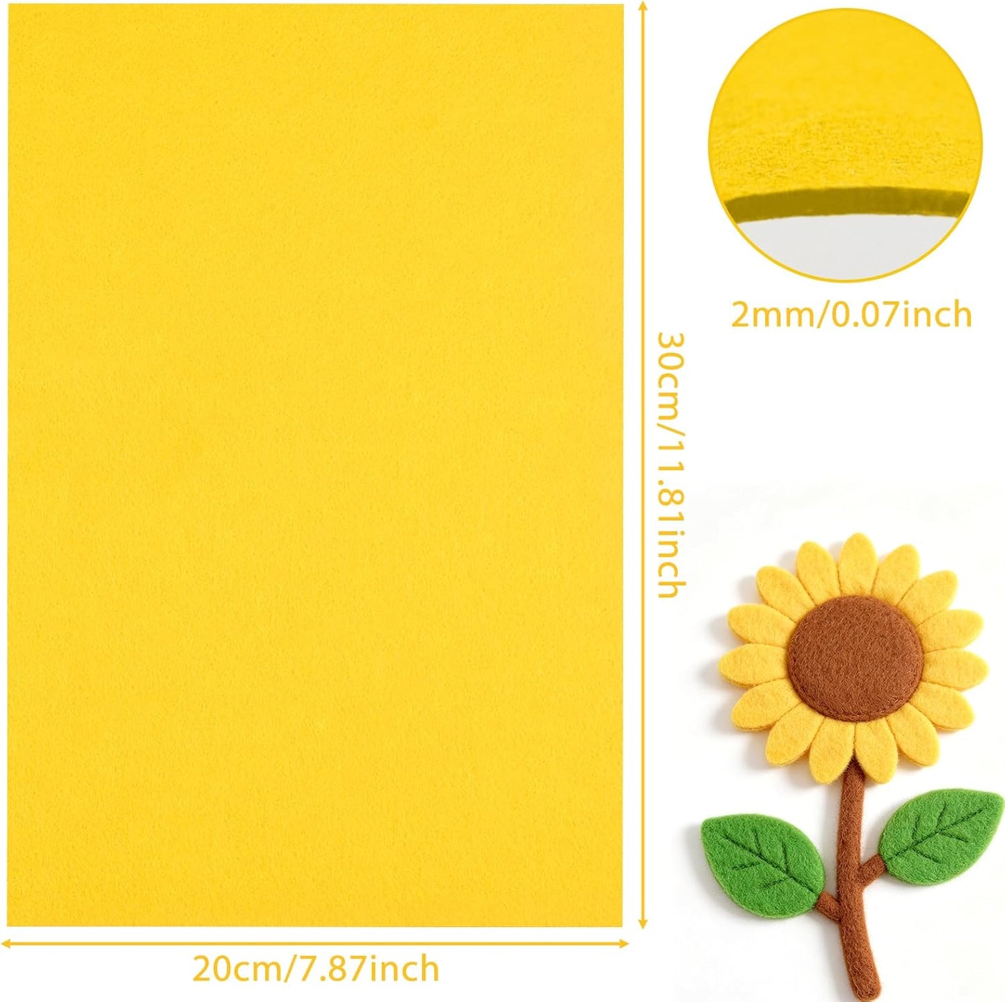12 Pcs 2mm Thick Stiff Felt Sheets for Crafts Sewing(Yellow) | Polyester Thick Felt Sheets, Patchwork Sewing Craft Supplies，Party Decoration Supplies，Suitable for Engraving Machines