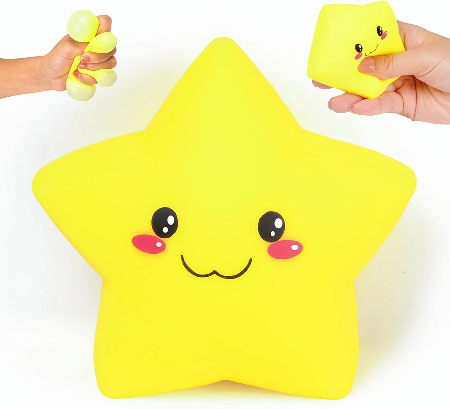 Squishy Star Stress Balls for Adults and Kids, Star Squishy Fidget Toys, Cute Stress Relief Sensory Toys for Autism ADHD Anxiety, Soft Dough Squeeze Ball, Party Favors Birthday for Girls Boys (Yellow)