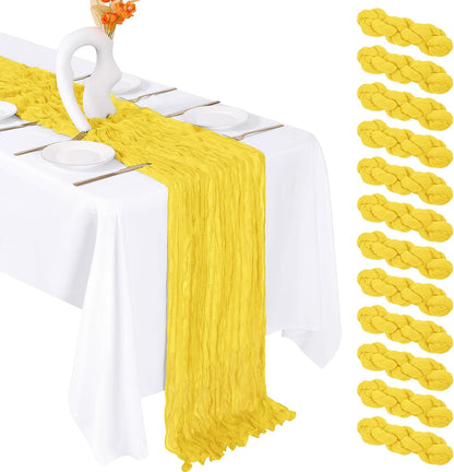12 Pack Lemon Yellow Cheesecloth Table Runner 20 x 120 Inch Gauze Table Runner Fabric Semi Sheer Cheese Cloth Table Decor Bulk for Rustic Romantic Wedding Baby Shower Party Table Decoration