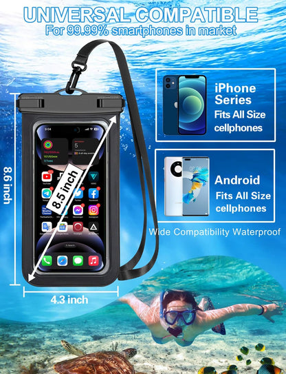 5 Pack Multicolor Waterproof Phone Pouch, Cell Phone Case Dry Bag,Protection Level: IP68,Beach Cruise for iPhone,Samsung,and More,Lanyard Included,(Fits Up to 8.3"),White,Blue,Red,Purple,Yellow
