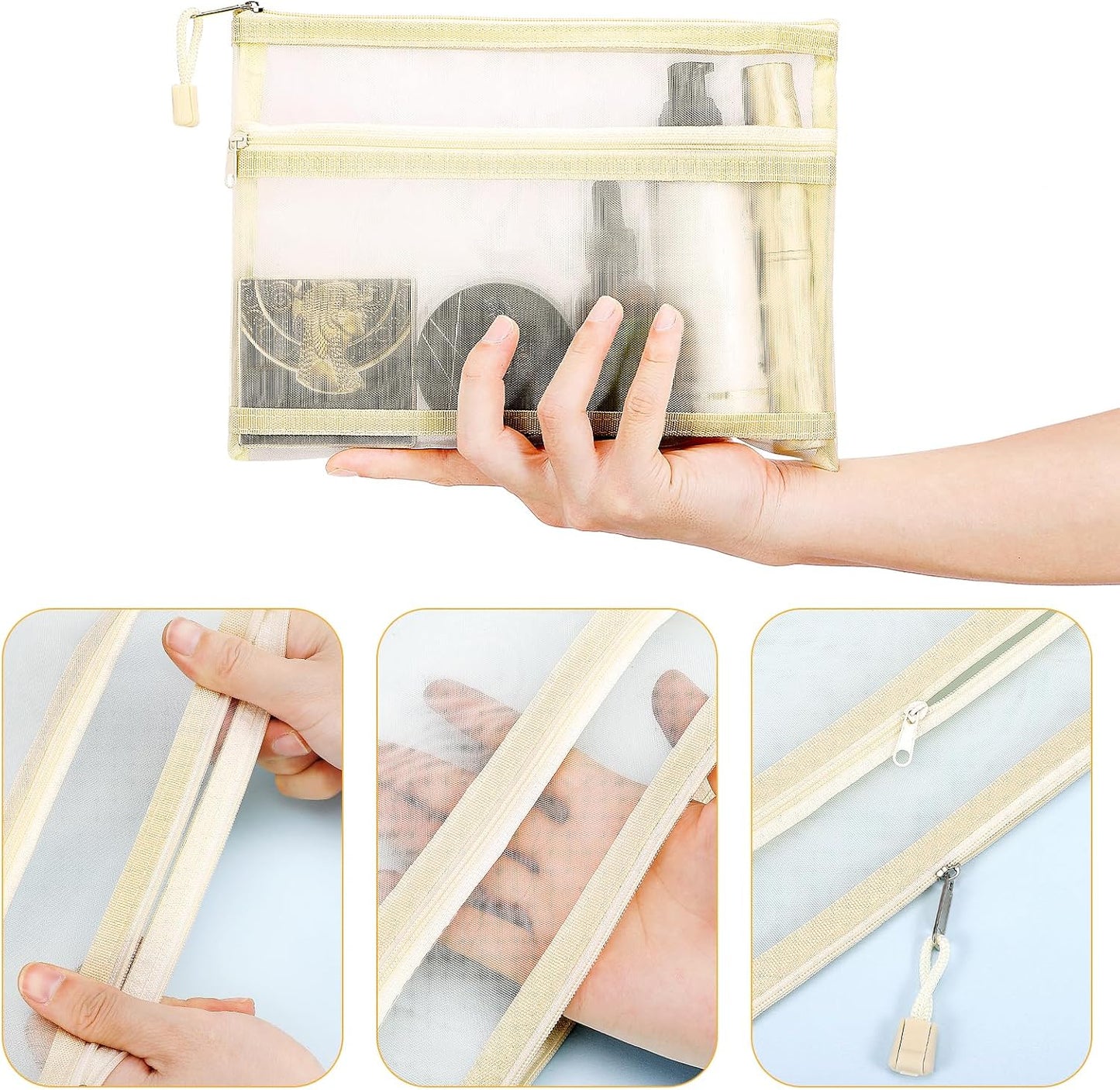 12 Pieces Zipper Nylon Mesh Pouch, Mesh Cosmetic Bags Makeup Bags Pencil Case, Multipurpose Travel Bags for Cosmetic School Office Supplies and Travel Accessories (Yellow, A5)
