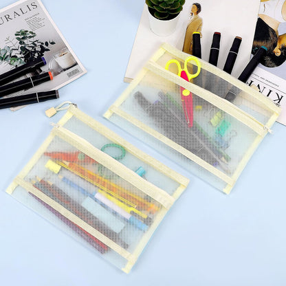 12 Pieces Zipper Nylon Mesh Pouch, Mesh Cosmetic Bags Makeup Bags Pencil Case, Multipurpose Travel Bags for Cosmetic School Office Supplies and Travel Accessories (Yellow, A5)