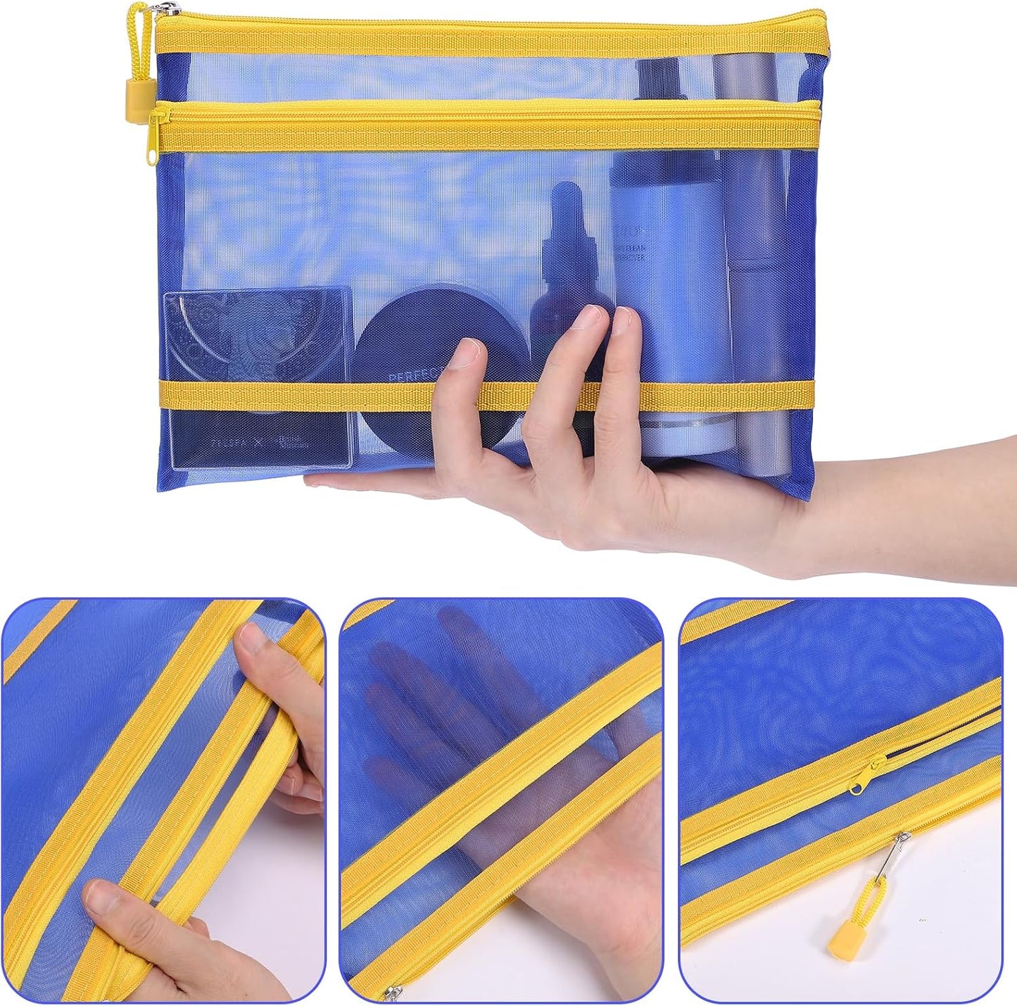 12 Pieces Zipper Nylon Mesh Pouch, Mesh Cosmetic Bags Makeup Bags Pencil Case, Multipurpose Travel Bags for Cosmetic School Office Supplies and Travel Accessories (Yellow, A5)