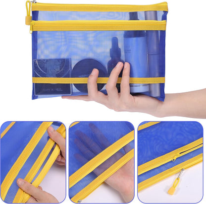 12 Pieces Zipper Nylon Mesh Pouch, Mesh Cosmetic Bags Makeup Bags Pencil Case, Multipurpose Travel Bags for Cosmetic School Office Supplies and Travel Accessories (Yellow, A5)