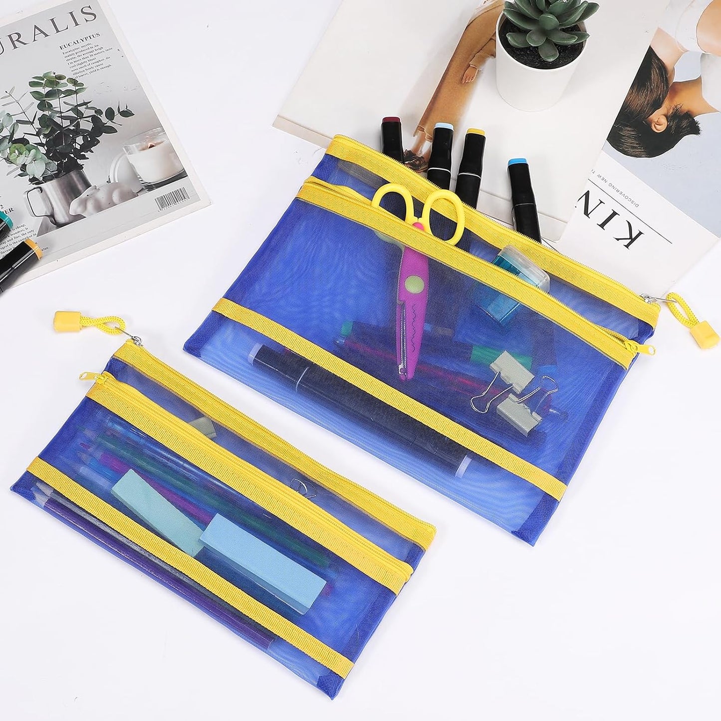 12 Pieces Zipper Nylon Mesh Pouch, Mesh Cosmetic Bags Makeup Bags Pencil Case, Multipurpose Travel Bags for Cosmetic School Office Supplies and Travel Accessories (Yellow, A5)