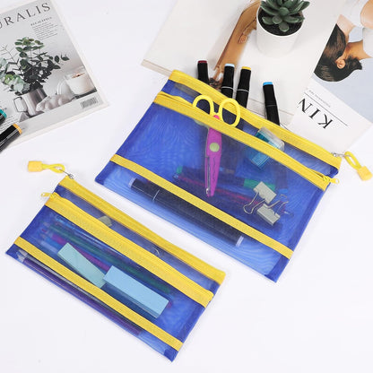 12 Pieces Zipper Nylon Mesh Pouch, Mesh Cosmetic Bags Makeup Bags Pencil Case, Multipurpose Travel Bags for Cosmetic School Office Supplies and Travel Accessories (Yellow, A5)
