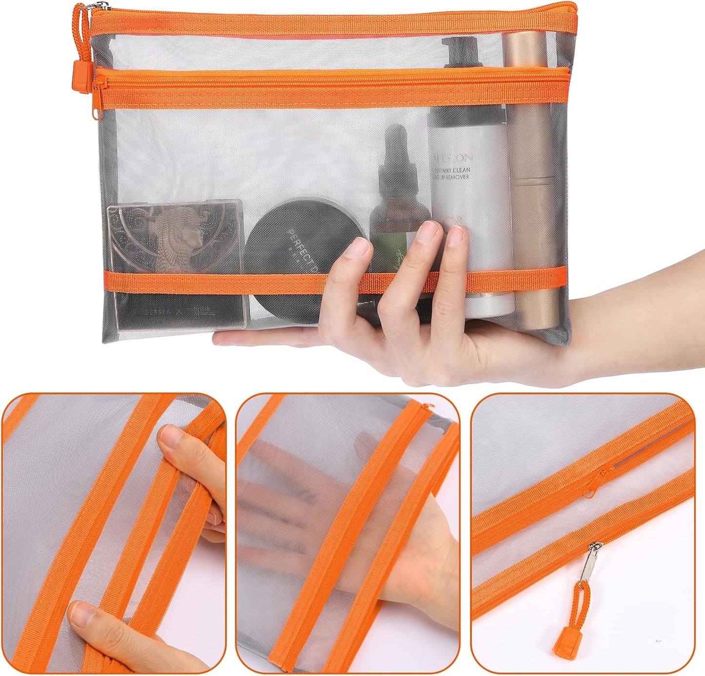 12 Pieces Zipper Nylon Mesh Pouch, Mesh Cosmetic Bags Makeup Bags Pencil Case, Multipurpose Travel Bags for Cosmetic School Office Supplies and Travel Accessories (Yellow, A5)