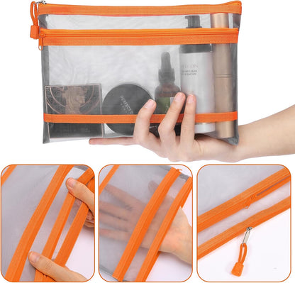12 Pieces Zipper Nylon Mesh Pouch, Mesh Cosmetic Bags Makeup Bags Pencil Case, Multipurpose Travel Bags for Cosmetic School Office Supplies and Travel Accessories (Yellow, A5)