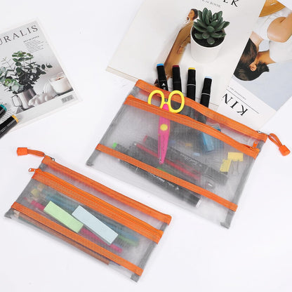12 Pieces Zipper Nylon Mesh Pouch, Mesh Cosmetic Bags Makeup Bags Pencil Case, Multipurpose Travel Bags for Cosmetic School Office Supplies and Travel Accessories (Yellow, A5)