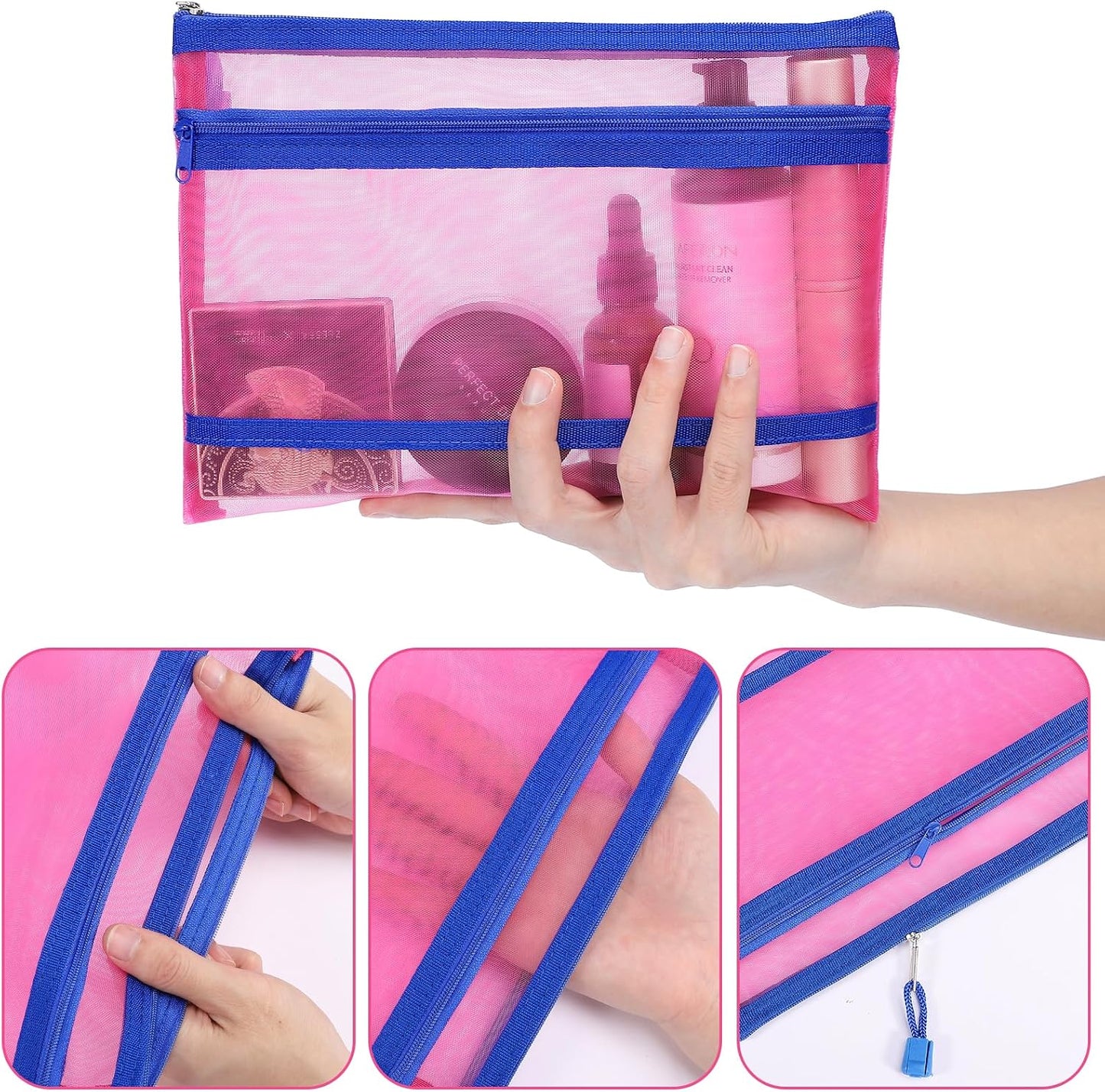12 Pieces Zipper Nylon Mesh Pouch, Mesh Cosmetic Bags Makeup Bags Pencil Case, Multipurpose Travel Bags for Cosmetic School Office Supplies and Travel Accessories (Yellow, A5)
