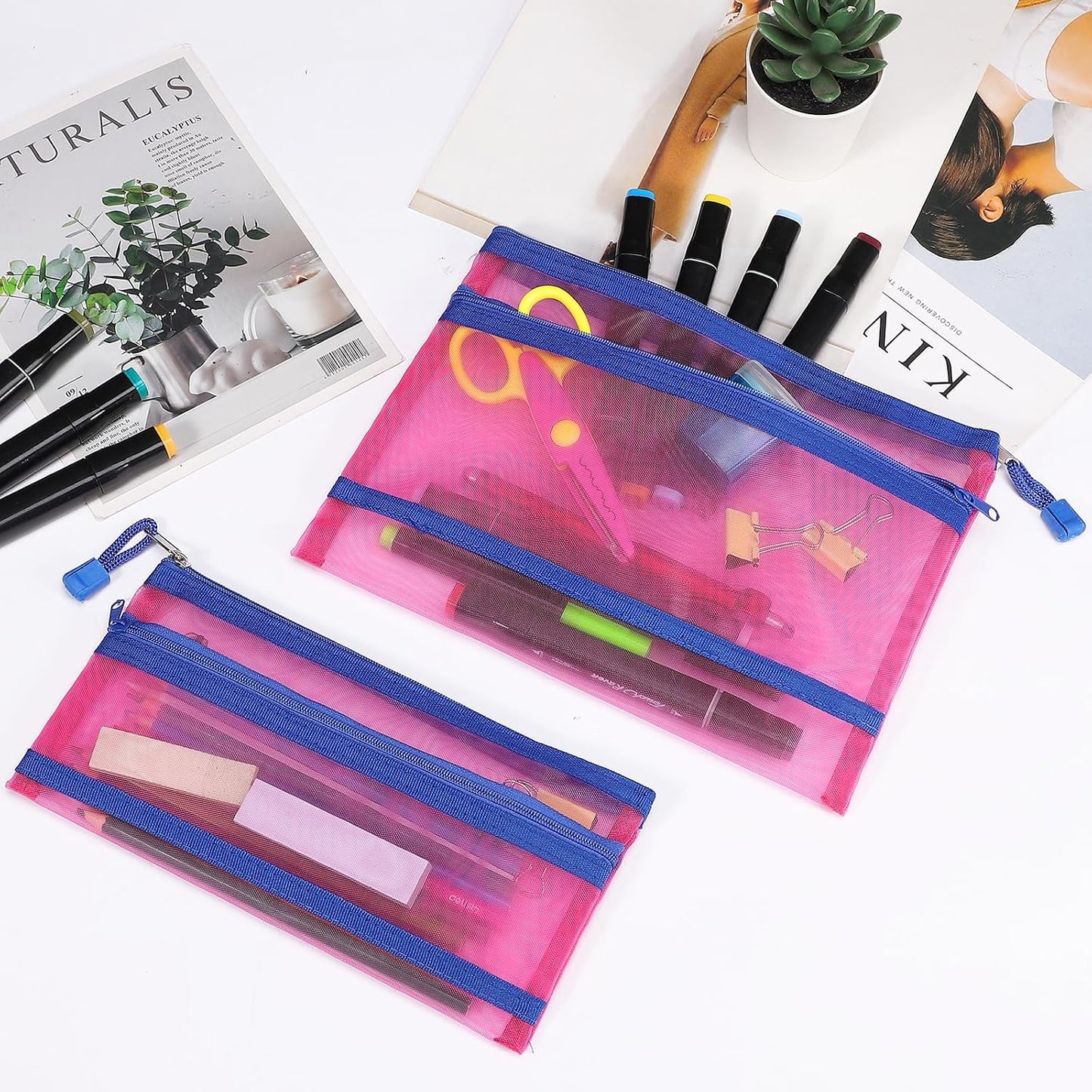 12 Pieces Zipper Nylon Mesh Pouch, Mesh Cosmetic Bags Makeup Bags Pencil Case, Multipurpose Travel Bags for Cosmetic School Office Supplies and Travel Accessories (Yellow, A5)