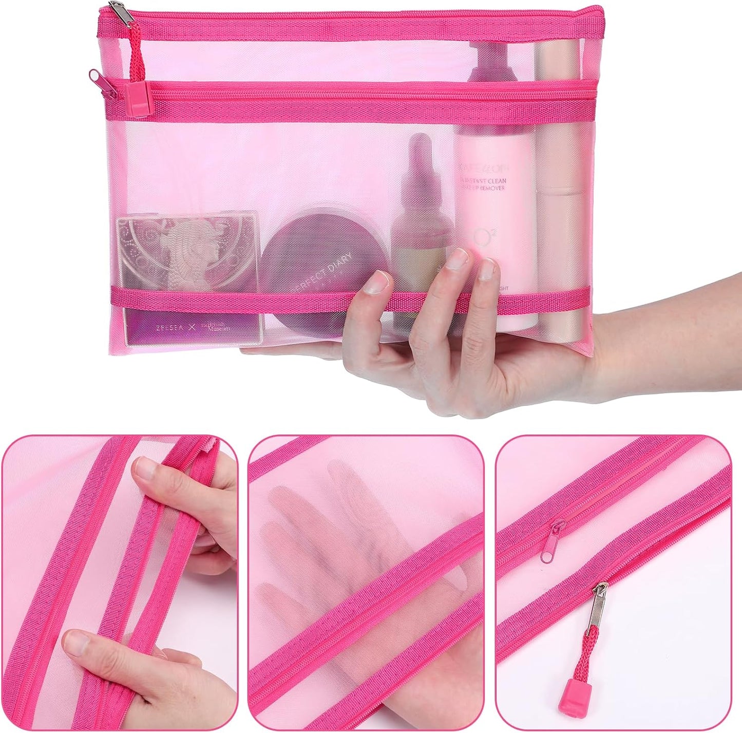 12 Pieces Zipper Nylon Mesh Pouch, Mesh Cosmetic Bags Makeup Bags Pencil Case, Multipurpose Travel Bags for Cosmetic School Office Supplies and Travel Accessories (Yellow, A5)