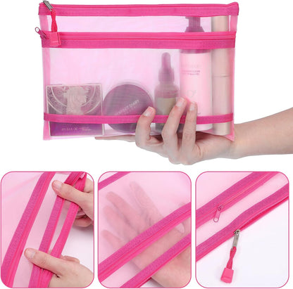 12 Pieces Zipper Nylon Mesh Pouch, Mesh Cosmetic Bags Makeup Bags Pencil Case, Multipurpose Travel Bags for Cosmetic School Office Supplies and Travel Accessories (Yellow, A5)
