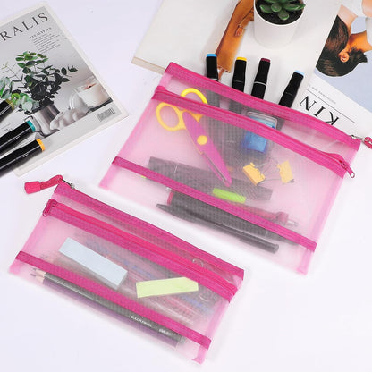 12 Pieces Zipper Nylon Mesh Pouch, Mesh Cosmetic Bags Makeup Bags Pencil Case, Multipurpose Travel Bags for Cosmetic School Office Supplies and Travel Accessories (Yellow, A5)