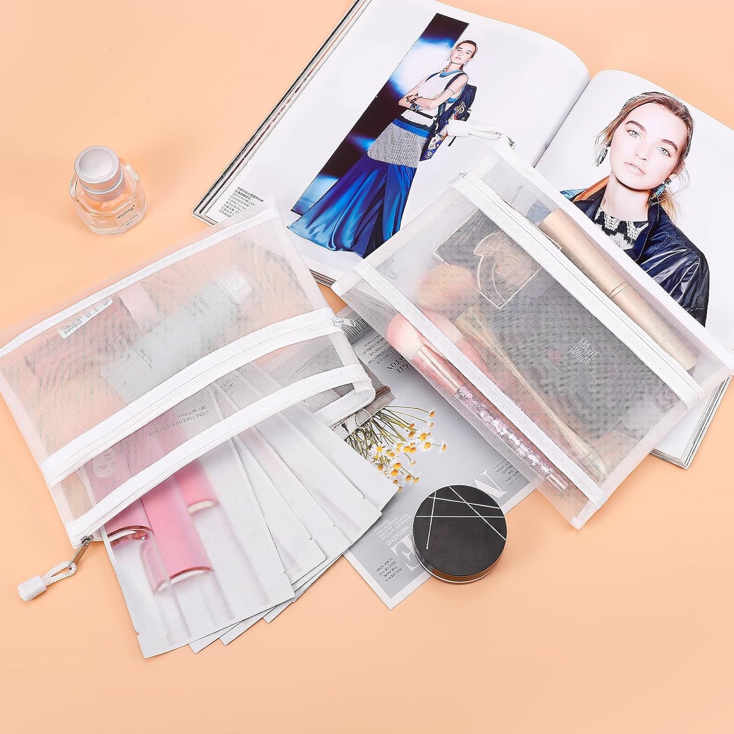 12 Pieces Zipper Nylon Mesh Pouch, Mesh Cosmetic Bags Makeup Bags Pencil Case, Multipurpose Travel Bags for Cosmetic School Office Supplies and Travel Accessories (Yellow, A5)